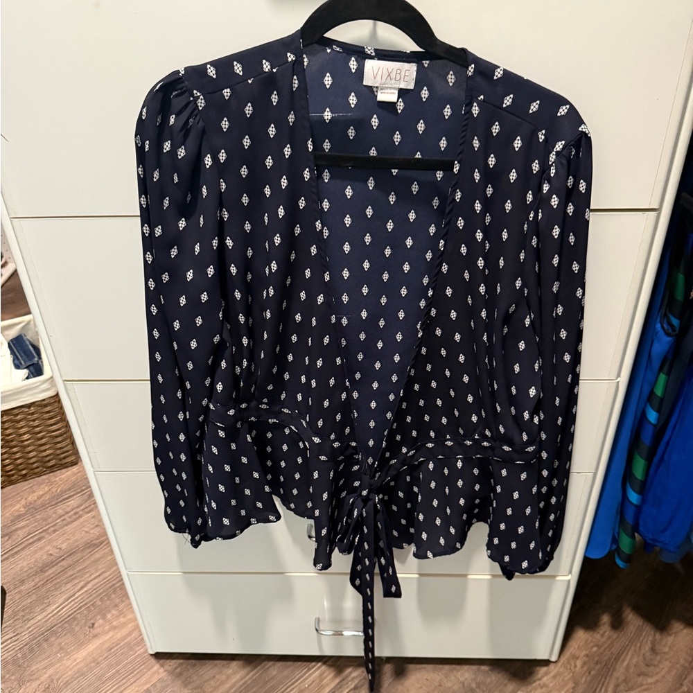 Navy Patterned Women's Blouse